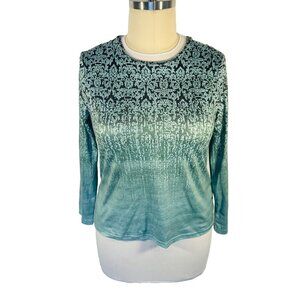 Nora Cora - Womens L Long Sleeve Tee Shirt Ombre Damask Print Round Neck